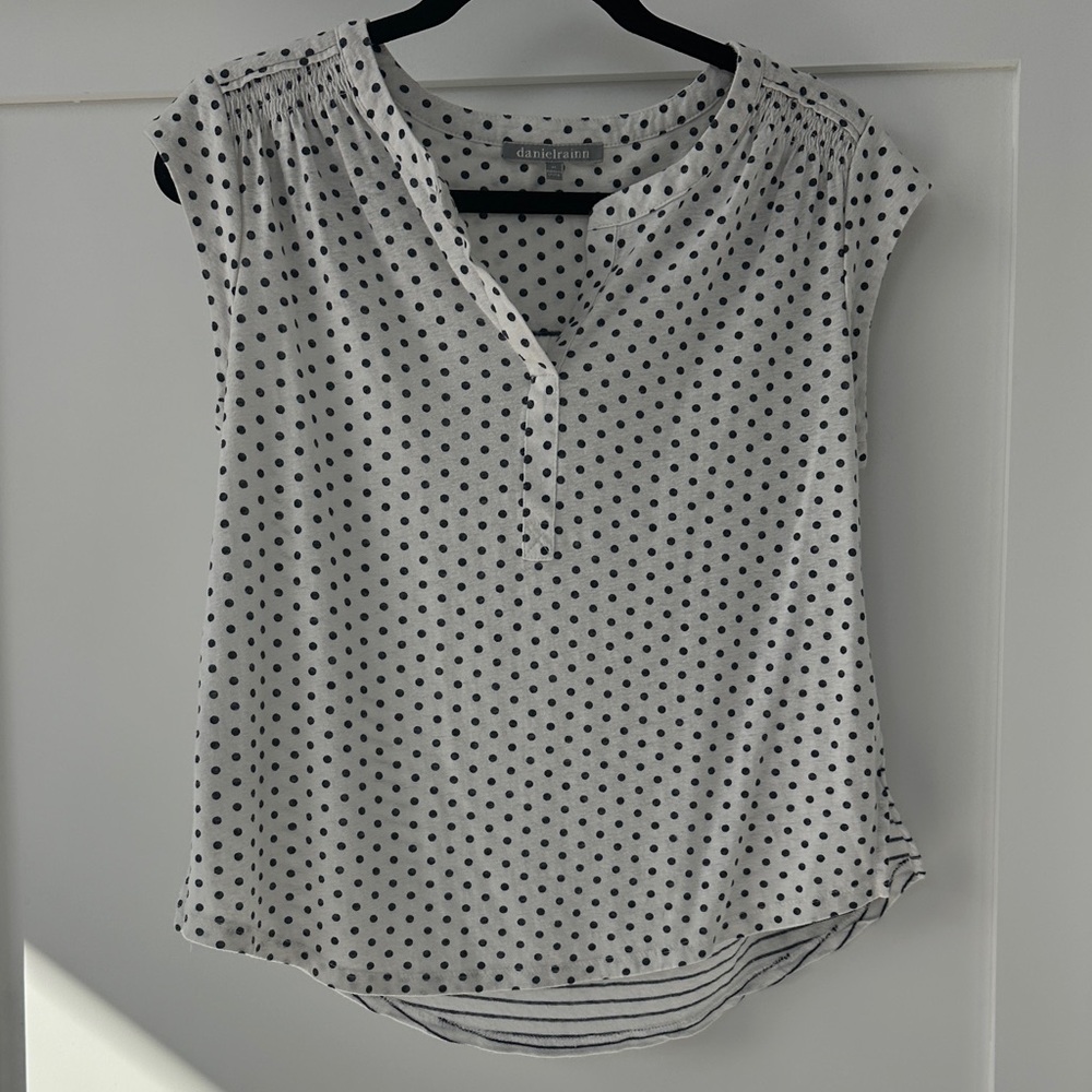 Catherine Malandrino Navy and White Polka Dot/ Striped Blouse